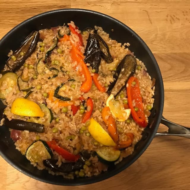 Roast fennel and aubergine paella