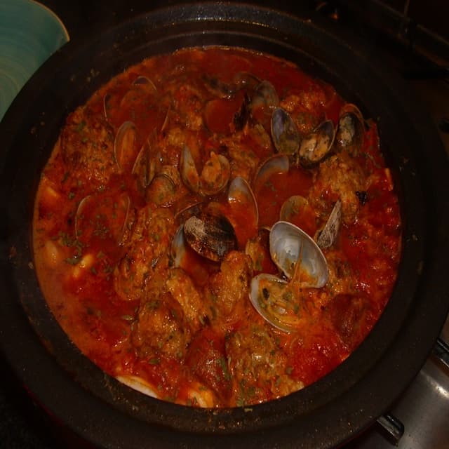 Spanish meatballs with clams, chorizo & squid