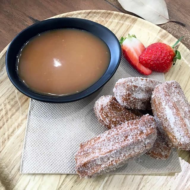 Chocolate churros with chocolate & salted caramel sauce