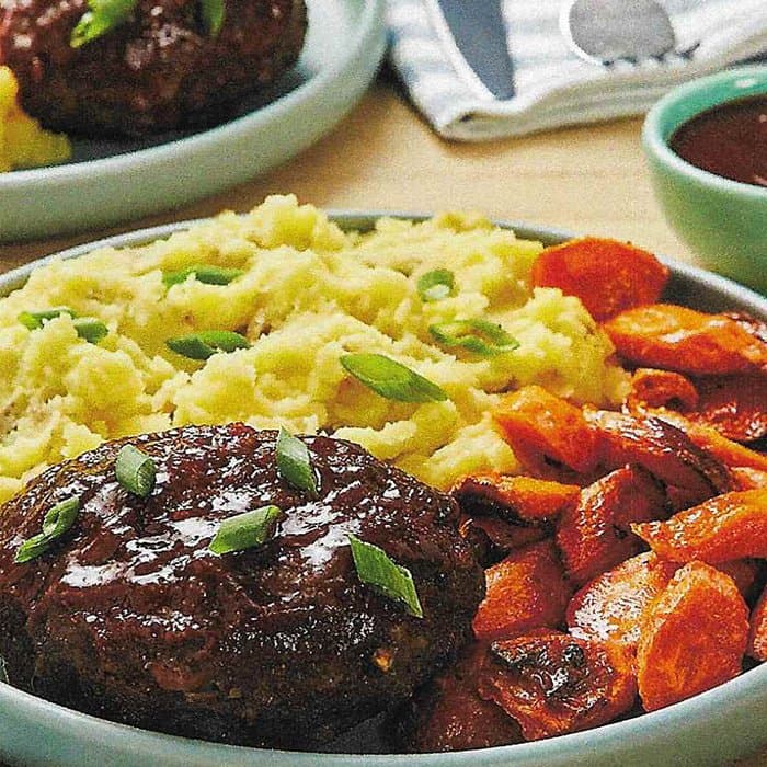 Soy-Glazed Meatloaves with Wasabi Mashed Potatoes & Roasted Carrots